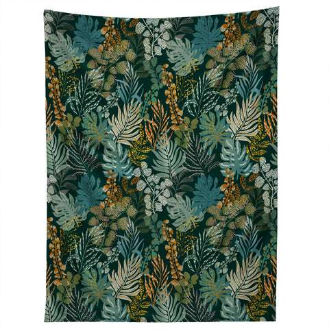 DESIGN dannick tropical night emerald leaves Tapestry