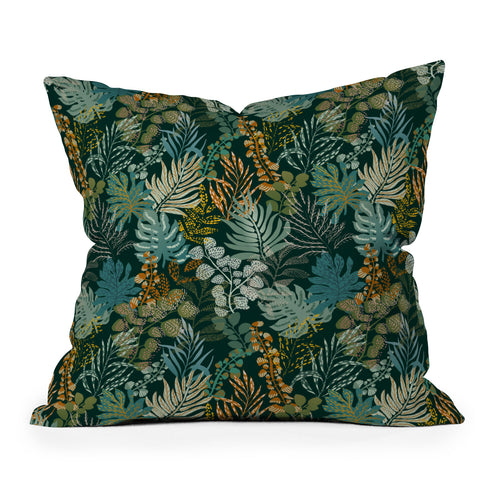 DESIGN dannick tropical night emerald leaves Throw Pillow