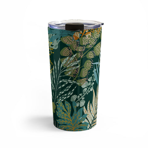 DESIGN dannick tropical night emerald leaves Travel Mug