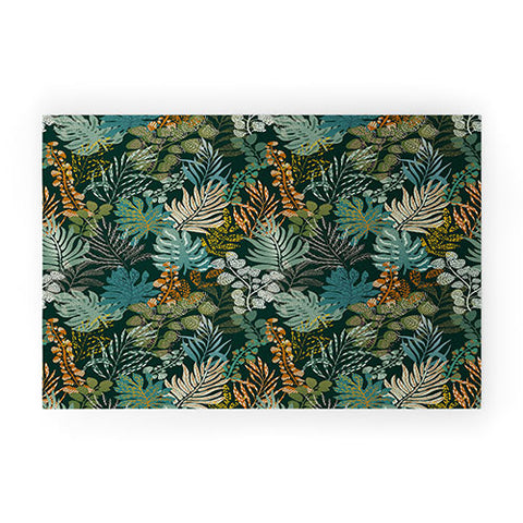 DESIGN dannick tropical night emerald leaves Welcome Mat