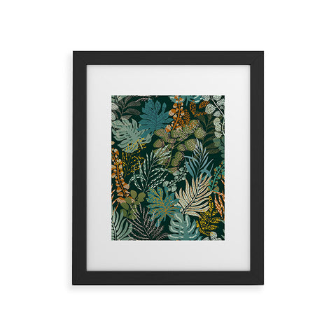 DESIGN dannick tropical night emerald leaves Framed Art Print