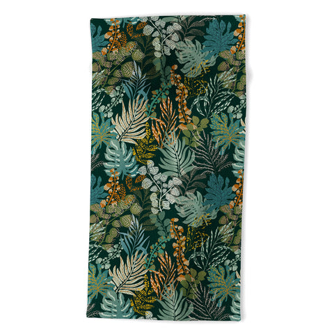 DESIGN dannick tropical night emerald leaves Beach Towel