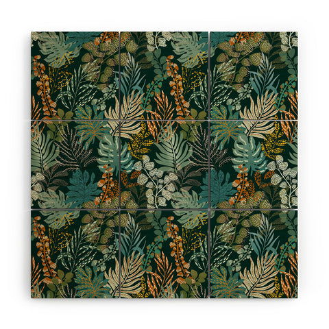 DESIGN dannick tropical night emerald leaves Wood Wall Mural