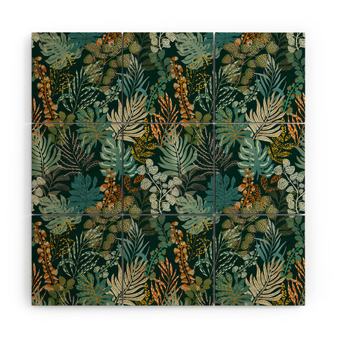 DESIGN d´annick tropical night emerald leaves Wood Wall Mural