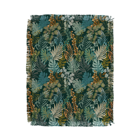 DESIGN dannick tropical night emerald leaves Throw Blanket