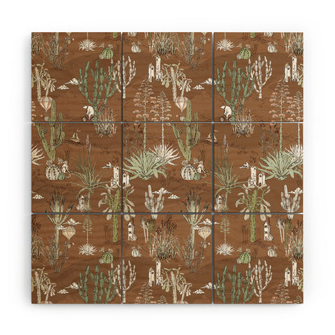 DESIGN dannick whimsical cactus earthy landscape Wood Wall Mural