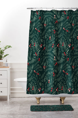 DESIGN dannick winter christmas time green Shower Curtain And Mat