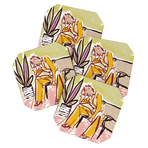 DESIGN dannick Woman sitting on sofa Coaster Set