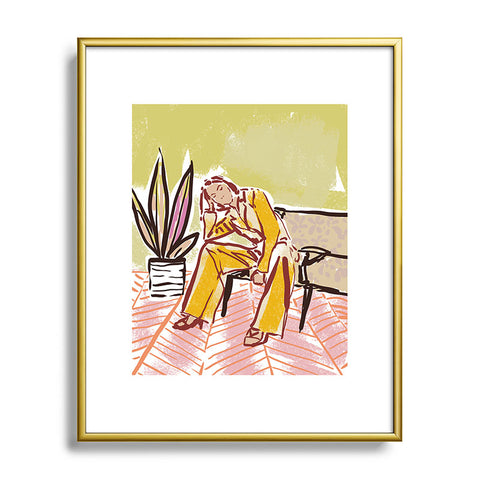 DESIGN dannick Woman sitting on sofa Metal Framed Art Print