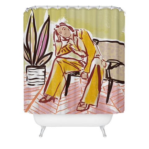 DESIGN dannick Woman sitting on sofa Shower Curtain