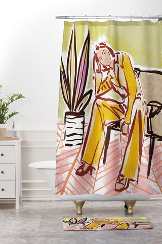 DESIGN d´annick Woman sitting on sofa Shower Curtain And Mat