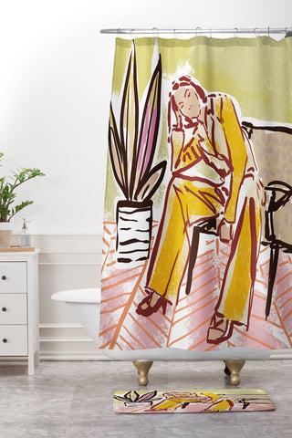DESIGN dannick Woman sitting on sofa Shower Curtain And Mat