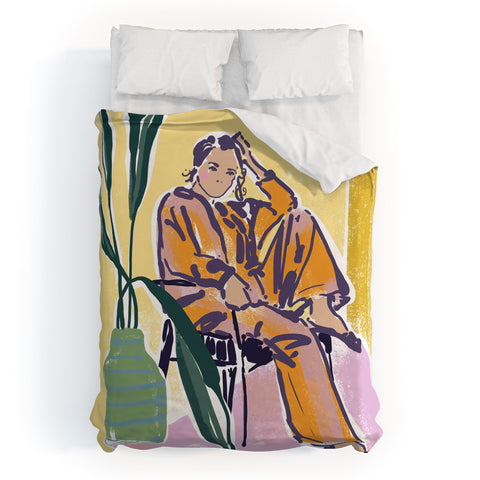 DESIGN dannick Woman wearing yellow pajamas Duvet Cover