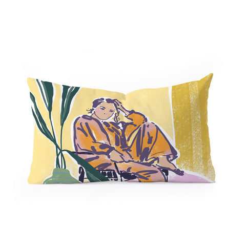 DESIGN d´annick Woman wearing yellow pajamas Oblong Throw Pillow