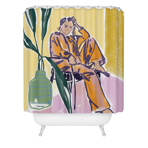 DESIGN dannick Woman wearing yellow pajamas Shower Curtain