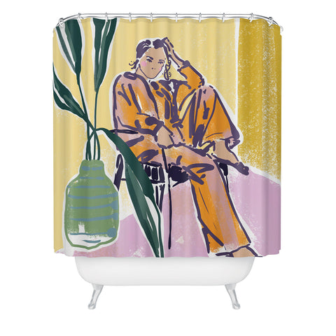 DESIGN d´annick Woman wearing yellow pajamas Shower Curtain