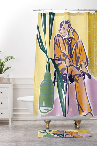 DESIGN dannick Woman wearing yellow pajamas Shower Curtain And Mat