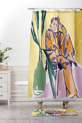 DESIGN d´annick Woman wearing yellow pajamas Shower Curtain And Mat