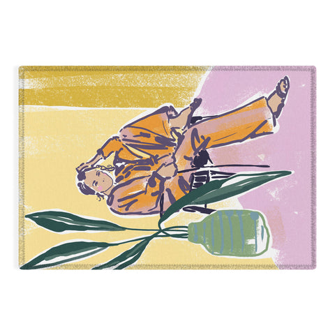 DESIGN dannick Woman wearing yellow pajamas Outdoor Rug