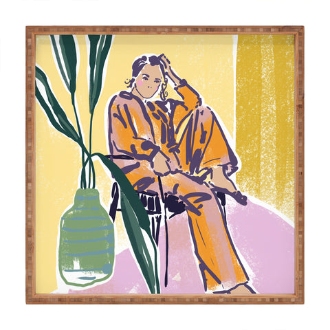 DESIGN dannick Woman wearing yellow pajamas Square Tray