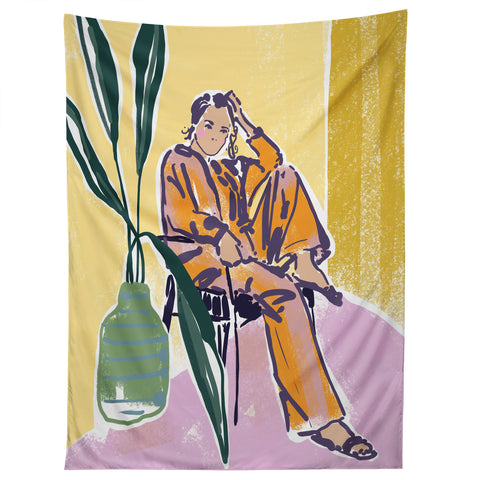 DESIGN dannick Woman wearing yellow pajamas Tapestry