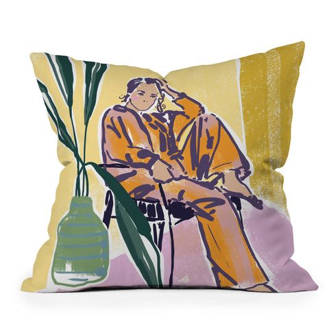DESIGN dannick Woman wearing yellow pajamas Throw Pillow