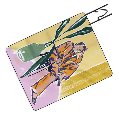 DESIGN dannick Woman wearing yellow pajamas Picnic Blanket