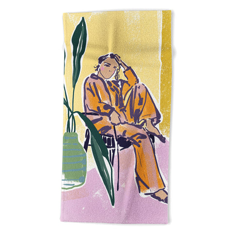 DESIGN d´annick Woman wearing yellow pajamas Beach Towel