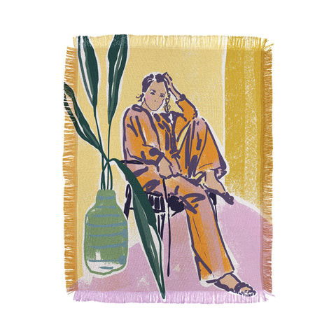 DESIGN d´annick Woman wearing yellow pajamas Throw Blanket