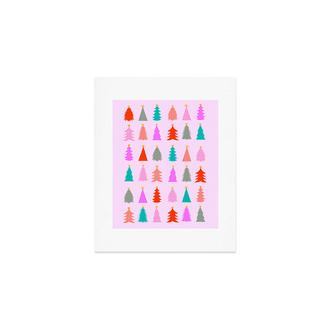 Dominique Vari Words Christmas Tree Pattern on Pink Art Print