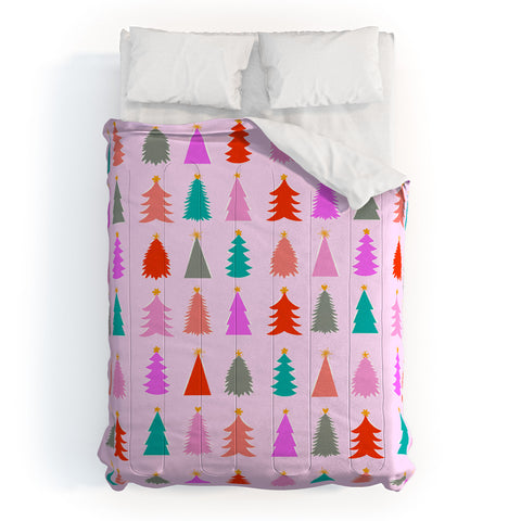 Dominique Vari Words Christmas Tree Pattern on Pink Comforter