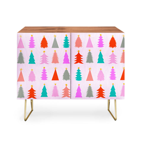 Dominique Vari Words Christmas Tree Pattern on Pink Credenza