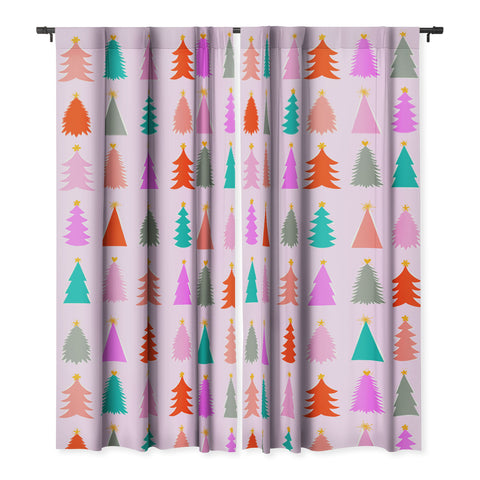 Dominique Vari Words Christmas Tree Pattern on Pink Blackout Non Repeat