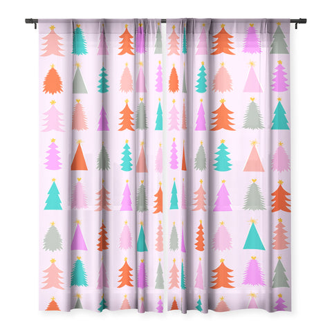 Dominique Vari Words Christmas Tree Pattern on Pink Sheer Non Repeat