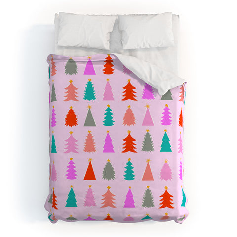Dominique Vari Words Christmas Tree Pattern on Pink Duvet Cover