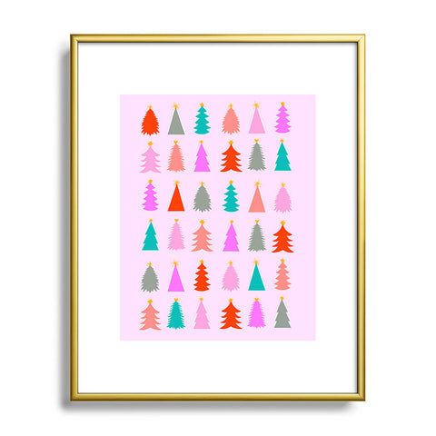 Dominique Vari Words Christmas Tree Pattern on Pink Metal Framed Art Print