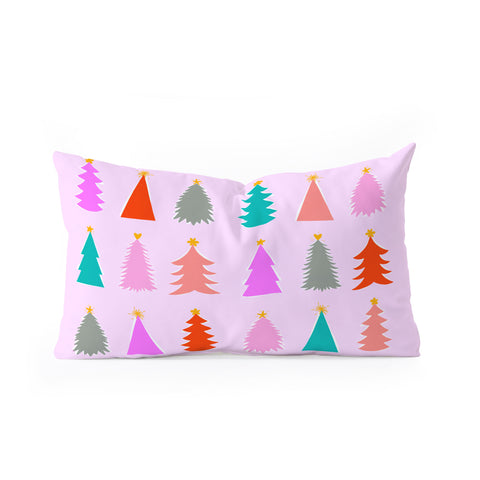 Dominique Vari Words Christmas Tree Pattern on Pink Oblong Throw Pillow