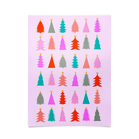 Dominique Vari Words Christmas Tree Pattern on Pink Poster