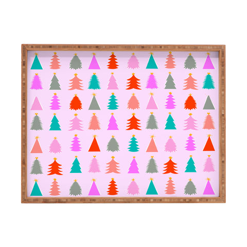 Dominique Vari Words Christmas Tree Pattern on Pink Rectangular Tray