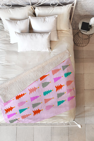 Dominique Vari Words Christmas Tree Pattern on Pink Fleece Throw Blanket