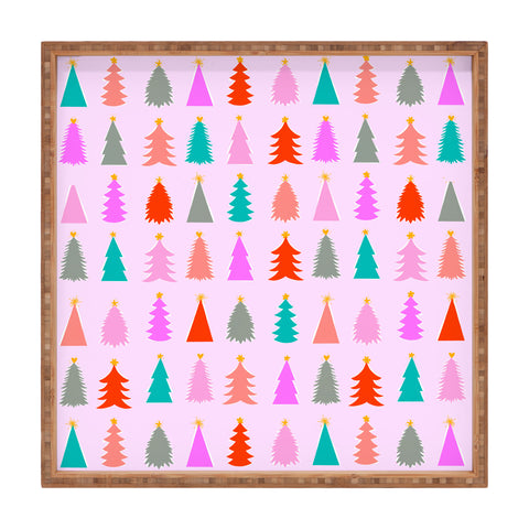 Dominique Vari Words Christmas Tree Pattern on Pink Square Tray