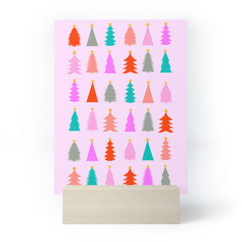 Dominique Vari Words Christmas Tree Pattern on Pink Mini Art Print