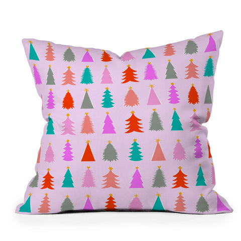 Dominique Vari Words Christmas Tree Pattern on Pink Outdoor Throw Pillow