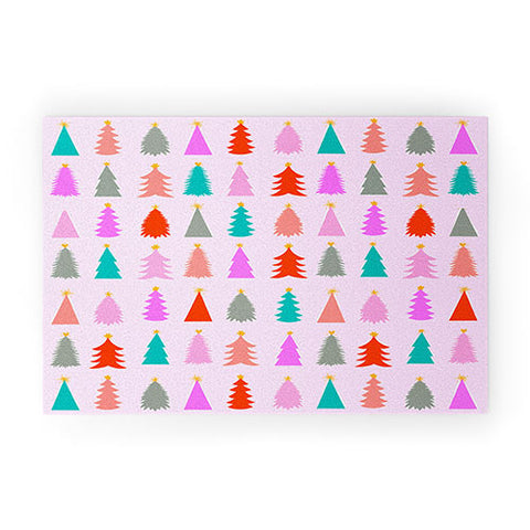 Dominique Vari Words Christmas Tree Pattern on Pink Welcome Mat
