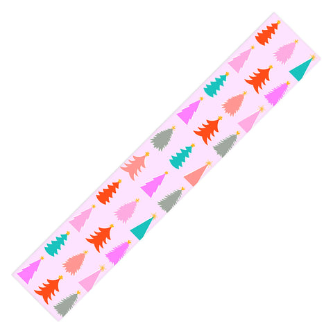Dominique Vari Words Christmas Tree Pattern on Pink Table Runner