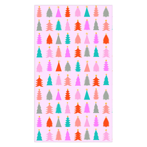Dominique Vari Words Christmas Tree Pattern on Pink Tablecloth