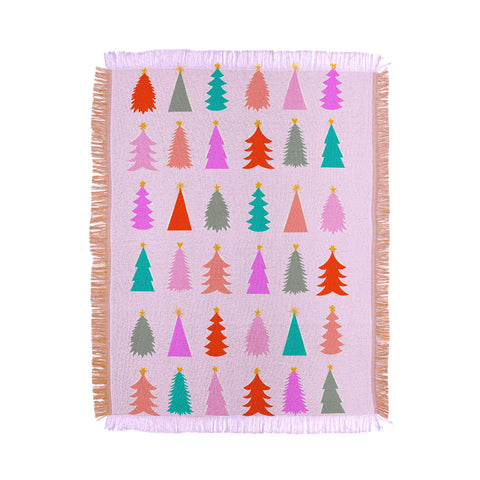 Dominique Vari Words Christmas Tree Pattern on Pink Throw Blanket