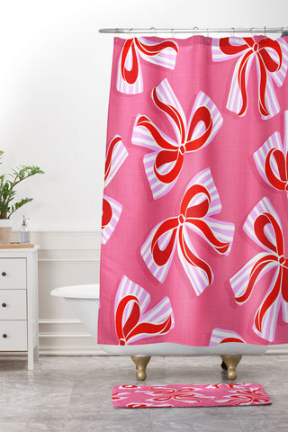 Dominique Vari Words Ditsy Kitsch Ribbons and bows Shower Curtain And Mat
