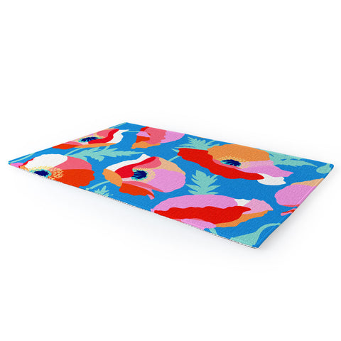 Dominique Vari Words Happy Poppies 1 Red and pink Area Rug