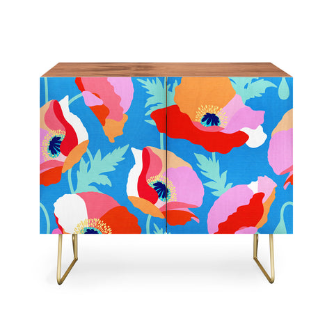 Dominique Vari Words Happy Poppies 1 Red and pink Credenza